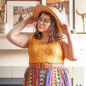 Yellow Lace Tank Crop Top